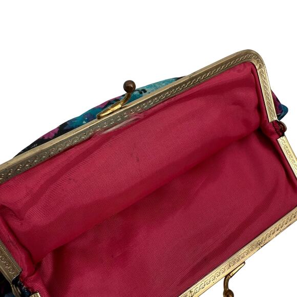 Vintage Clutch & Coin Purse‎ Floral Blue Pink Purple Snap Closure - Picture 5 of 8